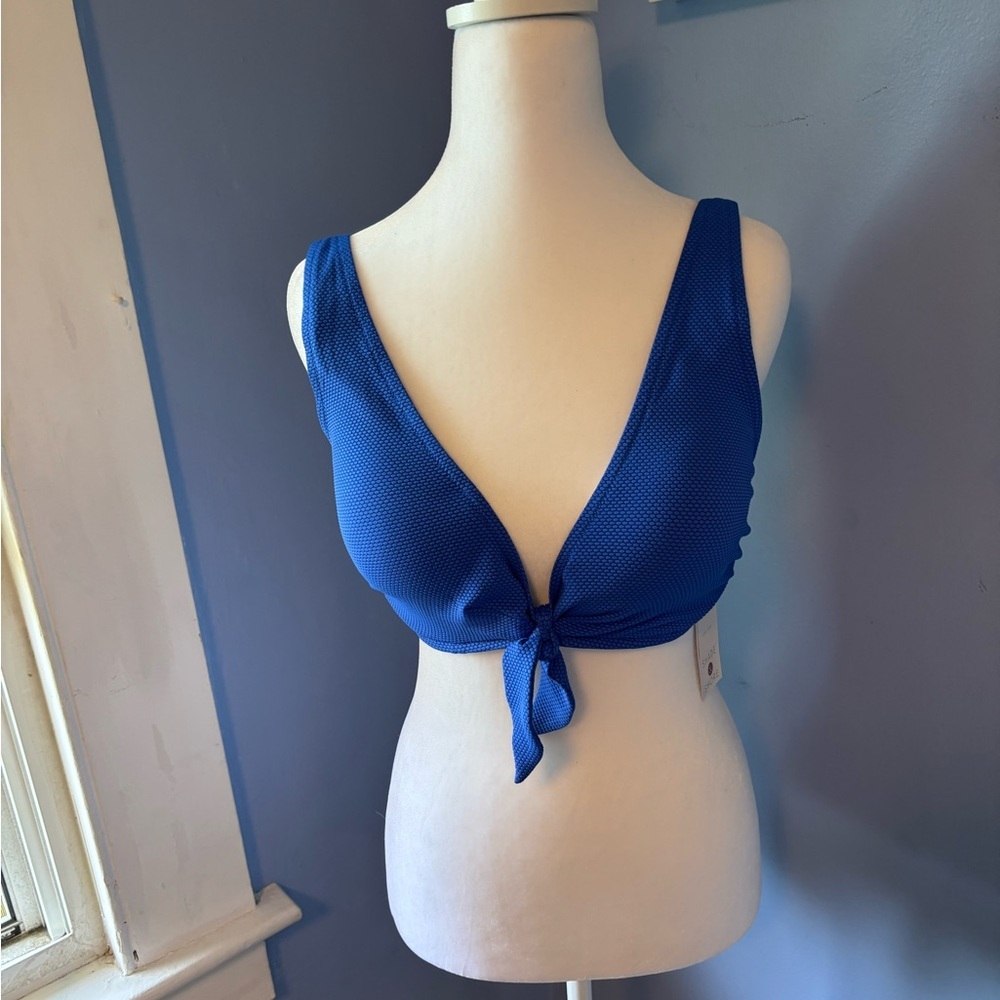 Soma Blue V-Neck Bikini Top with Tie Detail